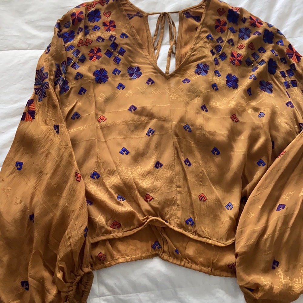 Free people floral embellished slightly cropped blouse